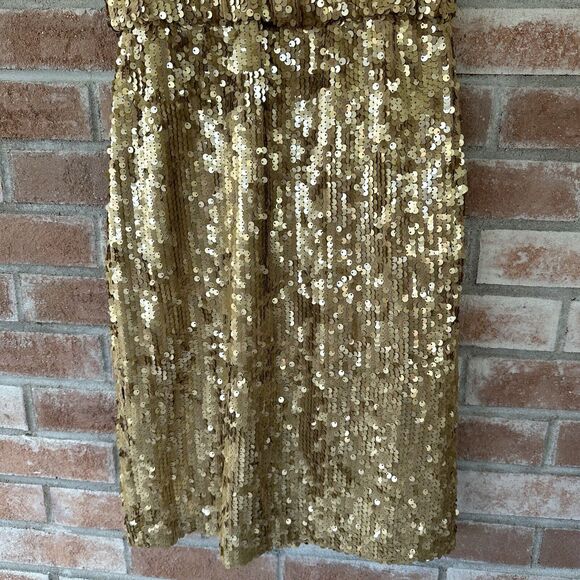 NWT Eliza J Gold Sequin Cocktail Draped Neck Party Dress Size 6 - Picture 7 of 12